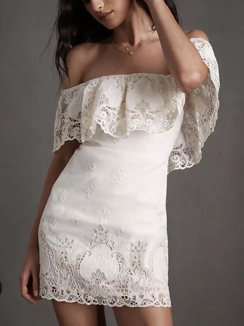 Anthropologie bhldn x Free People Fern Lace Mini Dress Ivory White size XL NWT